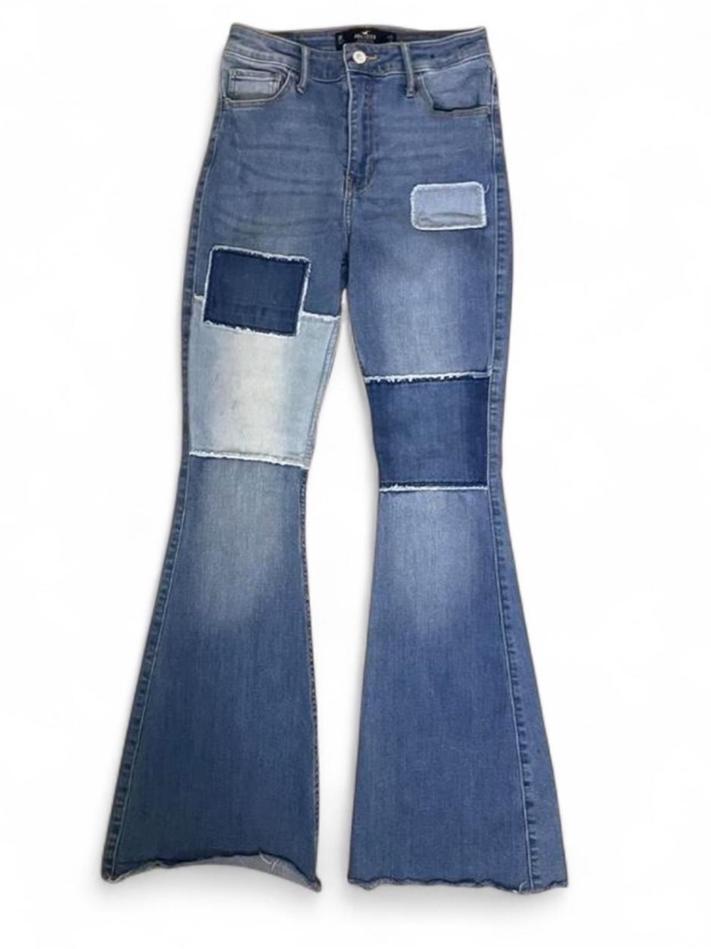 Hollister Patchwork High-Rise Flare Jeans - Blue